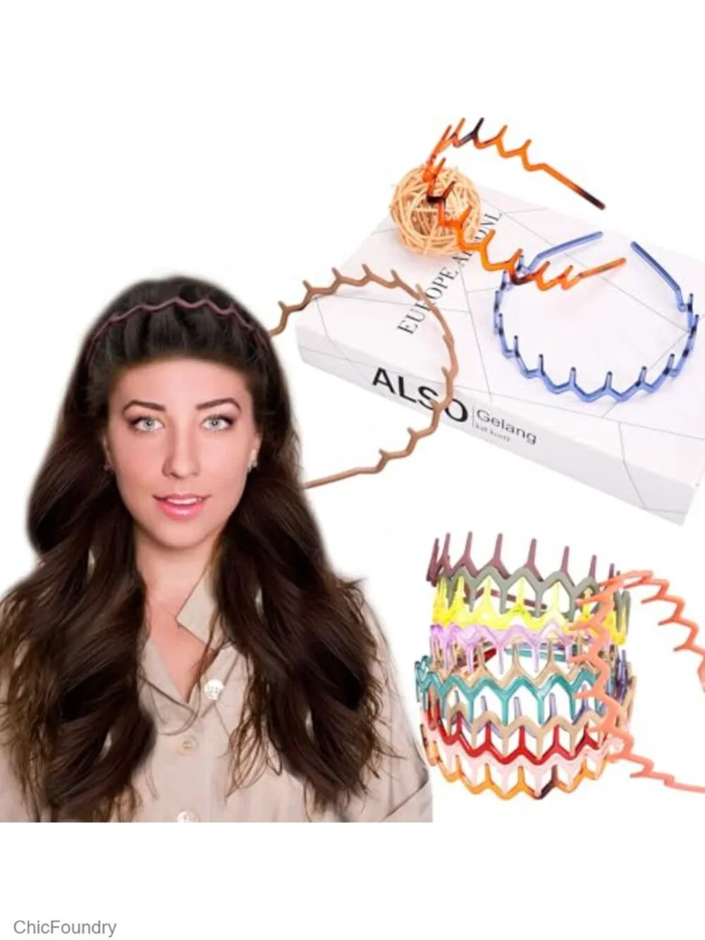 12 Pack Non Slip Plastic Zig Zag Hair Headbands for Women